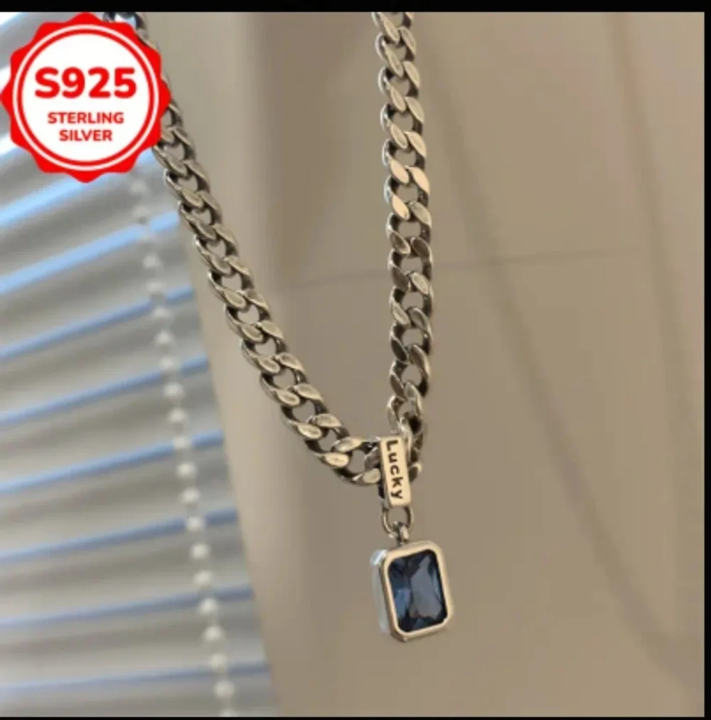 Hip Hop Chain Necklace with Blue Pendant